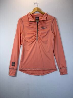 Harley Davidson Top Women’s M Peach Half Zip Thumbhole Motorcycle Biker Y2K